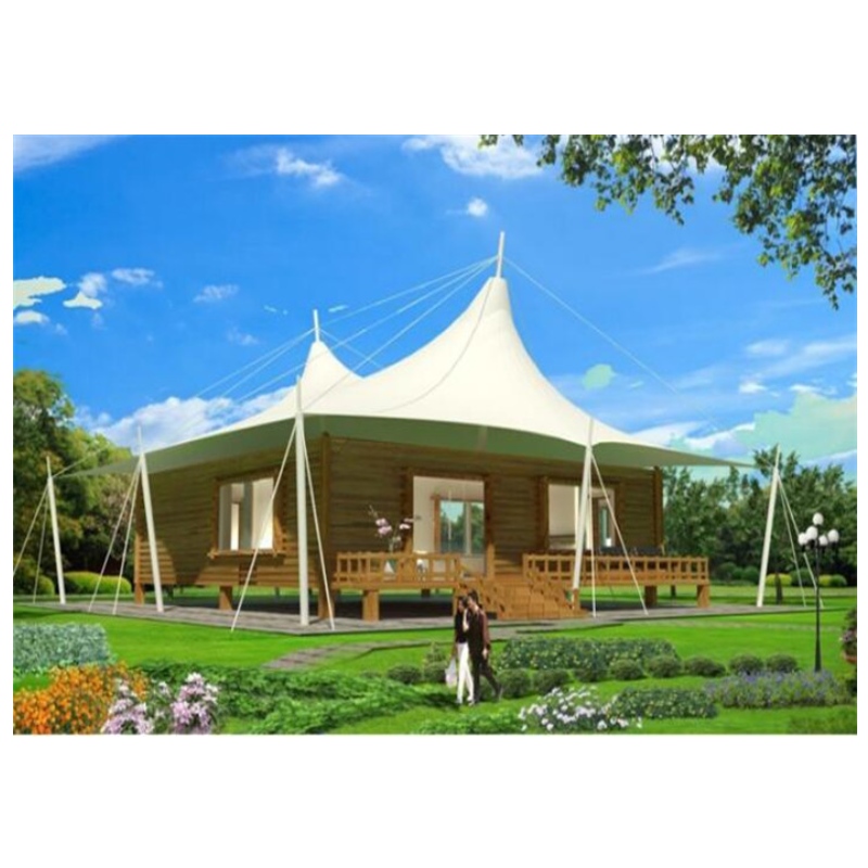 Vente chaude préfabriqué maisons PVDF \/ PTFE tissu matériel camp tente verre mur hôtel Glamping tentes pour Jungle Resort